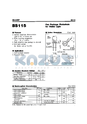 BS115 datasheet - CAN PACKAGE PHOTODIODE FOR VISIBLE LIGHT