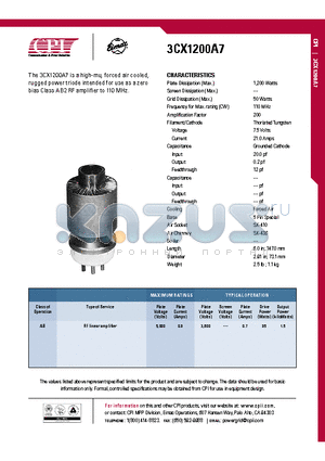 3CX1200A7 datasheet - RF linear amplifier