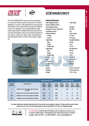 3CX1500A7 datasheet - Cathode driven RF linear amplifier