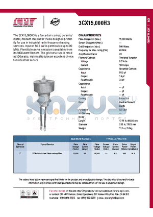 3CX15-000H3 datasheet - RF Industrial oscillator or amplifier