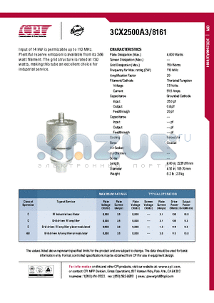 3CX2500A3 datasheet - RF Industrial oscillator