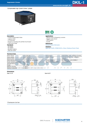 DKIL-1 datasheet - Compensated High Current Choke, 1-phase