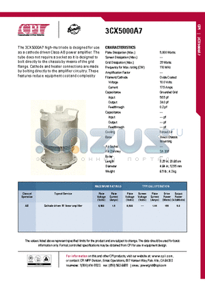 3CX5000A7 datasheet - Cathode driven RF linear amplifier