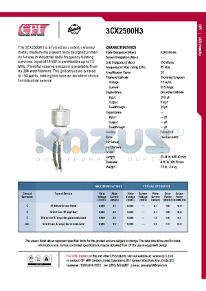 3CX2500H3 datasheet - RF Industrial oscillator