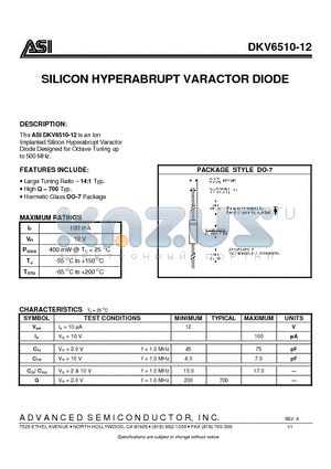 DKV6510-12 datasheet - SILICON HYPERABRUPT VARACTOR DIODE