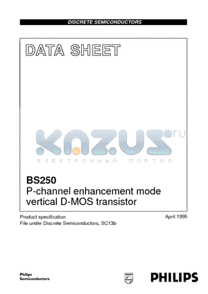 BS250 datasheet - P-channel enhancement mode vertical D-MOS transistor