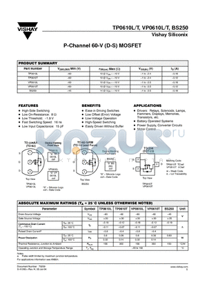 BS250 datasheet - P-Channel 60-V (D-S) MOSFET