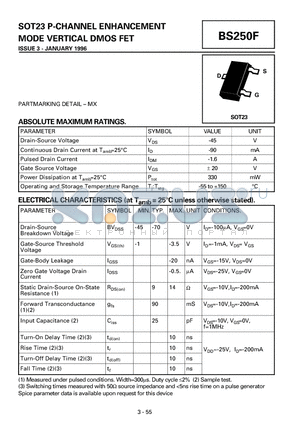 BS250F datasheet - P-CHANNEL ENHANCEMENT MODE VERTICAL DMOS FET