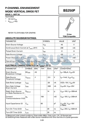 BS250P datasheet - P-CHANNEL ENHANCEMENT MODE VERTICAL DMOS FET