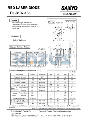 DL-3107-165 datasheet - RED LASER DIODE