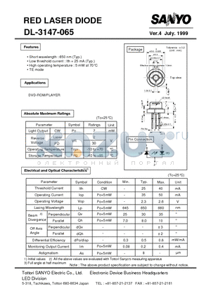 DL-3147-065 datasheet - RED LASER DIODE