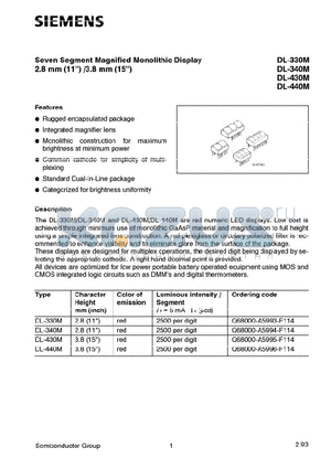 DL-330 datasheet - Seven Segment Magnified Monolithic Display 2.8mm/3.8mm