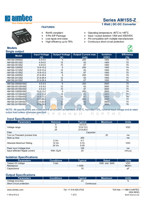 AM1SS-Z_13 datasheet - 1 Watt | DC-DC Converter