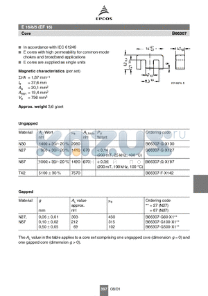 B66307-F-X142 datasheet - E 16/8/5 (EF 16) Core