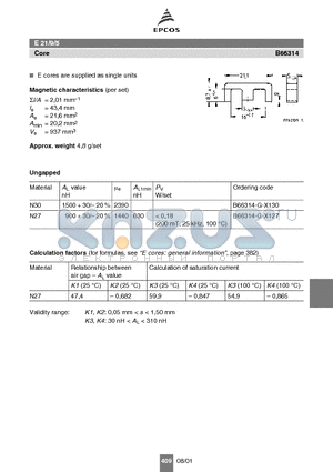 B66314 datasheet - E 21/9/5 Core