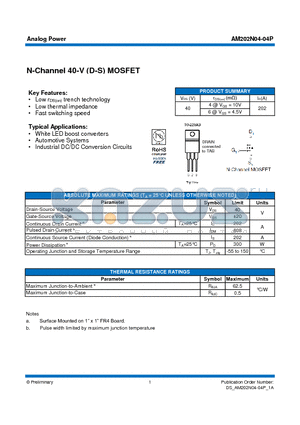 AM202N04-04P datasheet - N-Channel 40-V (D-S) MOSFET