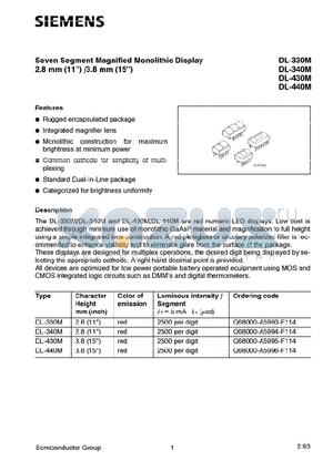 DL-330M datasheet - Seven Segment Magnified Monolithic Display 2.8mm/3.8mm