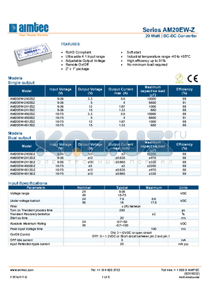 AM20EW-2412DZ datasheet - 20 Watt | DC-DC Converter