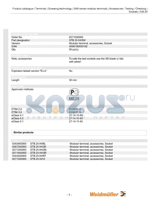 0271500000 datasheet - Modular terminal, accessories, Socket