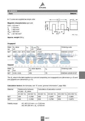 B66344-G-X127 datasheet - E 55/28/25 Core