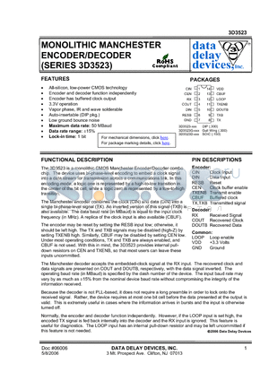 3D3523 datasheet - MONOLITHIC MANCHESTER ENCODER/DECODER