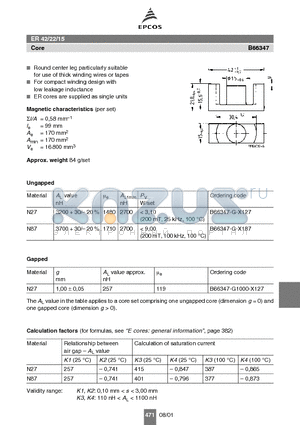 B66347 datasheet - ER 42/22/15 Core