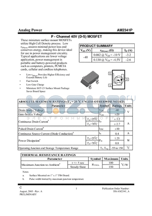 AM2341P datasheet - P - Channel 40V (D-S) MOSFET