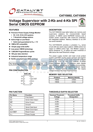 CAT15004 datasheet - Voltage Supervisor with 2-Kb and 4-Kb SPI Serial CMOS EEPROM
