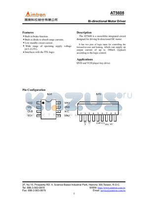 AT5608 datasheet - Bi-directional Motor Driver