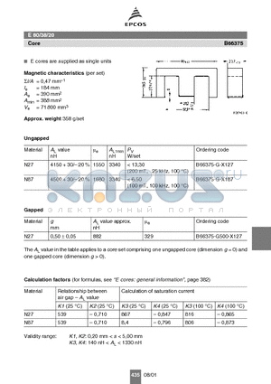 B66375 datasheet - E 80/38/20 Core