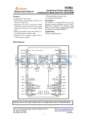 AT5683 datasheet - 4-channel BTL Motor Driver for CD/CD-ROM