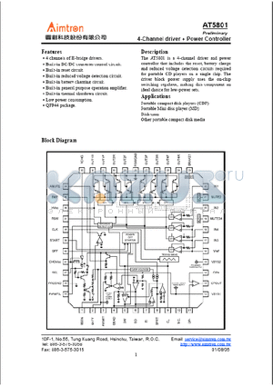 AT5801 datasheet - 4-Channel driver  Power Controller