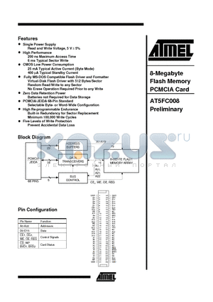 AT5FC008-20 datasheet - 8-Megabyte Flash Memory PCMCIA Card