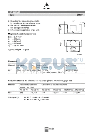 B66391 datasheet - ER 49/27/17 Core