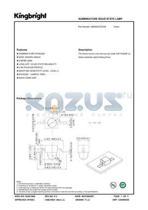AM2520CGCK09 datasheet - SUBMINIATURE SOLID STATE LAMP