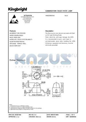 AM2520MBCK03 datasheet - SUBMINIATURE SOLID STATE LAMP