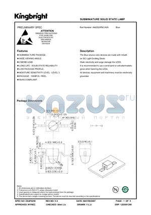 AM2520PBC-A09 datasheet - SUBMINIATURE SOLID STATE LAMP
