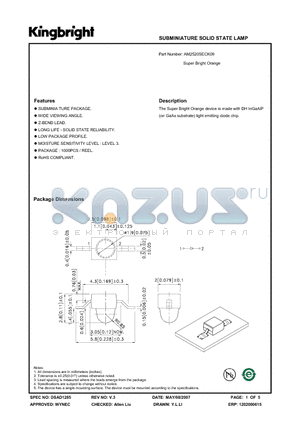 AM2520SECK09 datasheet - SUBMINIATURE SOLID STATE LAMP