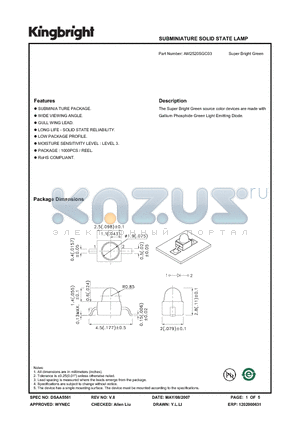 AM2520SGC03 datasheet - SUBMINIATURE SOLID STATE LAMP