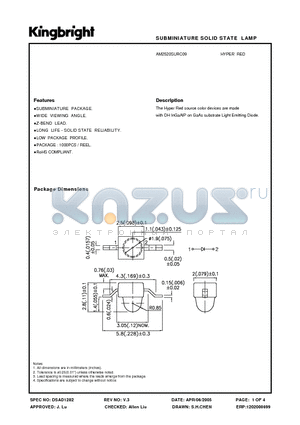 AM2520SURC09 datasheet - SUBMINIATURE SOLID STATE LAMP