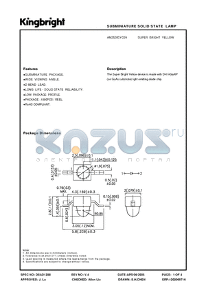 AM2520SYC09 datasheet - SUBMINIATURE SOLID STATE LAMP