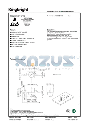 AM2520ZGC09 datasheet - SUBMINIATURE SOLID STATE LAMP