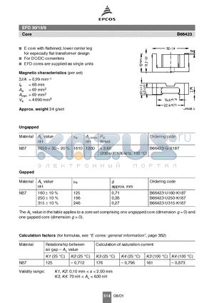B66423-U160-K187 datasheet - EFD 30/15/9 Core
