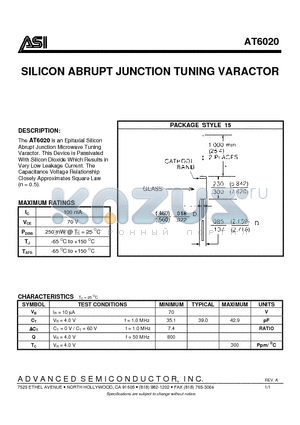 AT6020 datasheet - SILICON ABRUPT JUNCTION TUNING VARACTOR