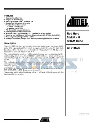 AT61162E-PM40MMN datasheet - Rad Hard 2-Mbit x 8 SRAM Cube