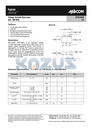 AT65-0009TR datasheet - Voltage Attenuator,824 - 960 MHz