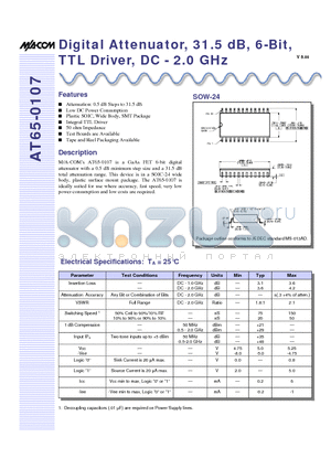 AT65-0107 datasheet - Digital Attenuator, 31.5 dB, 6-Bit, TTL Driver, DC - 2.0 GHz