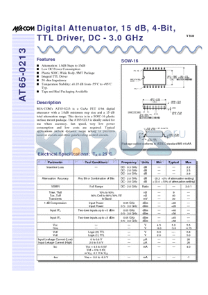 AT65-0213 datasheet - Digital Attenuator, 15 dB, 4-Bit, TTL Driver, DC - 3.0 GHz