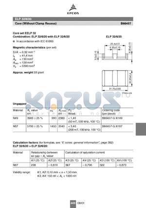 B66457-G-X187 datasheet - ELP 32/6/20 Core (Without Clamp Recess)