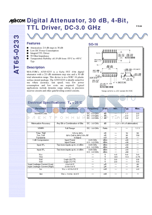 AT65-0233-TB datasheet - Digital Attenuator, 30 dB, 4-Bit, TTL Driver, DC-3.0 GHz